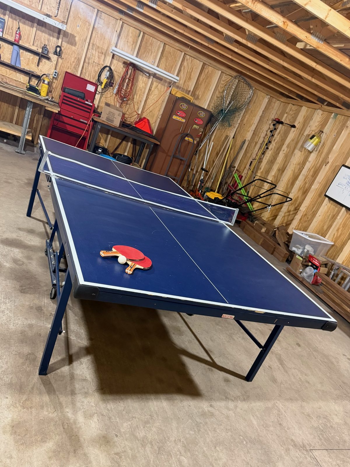 Ping pong table in the garage