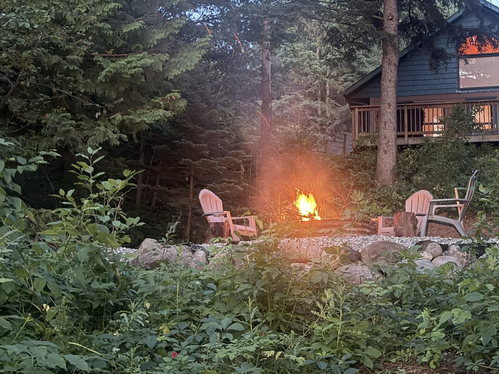 Evening fire below the cabin